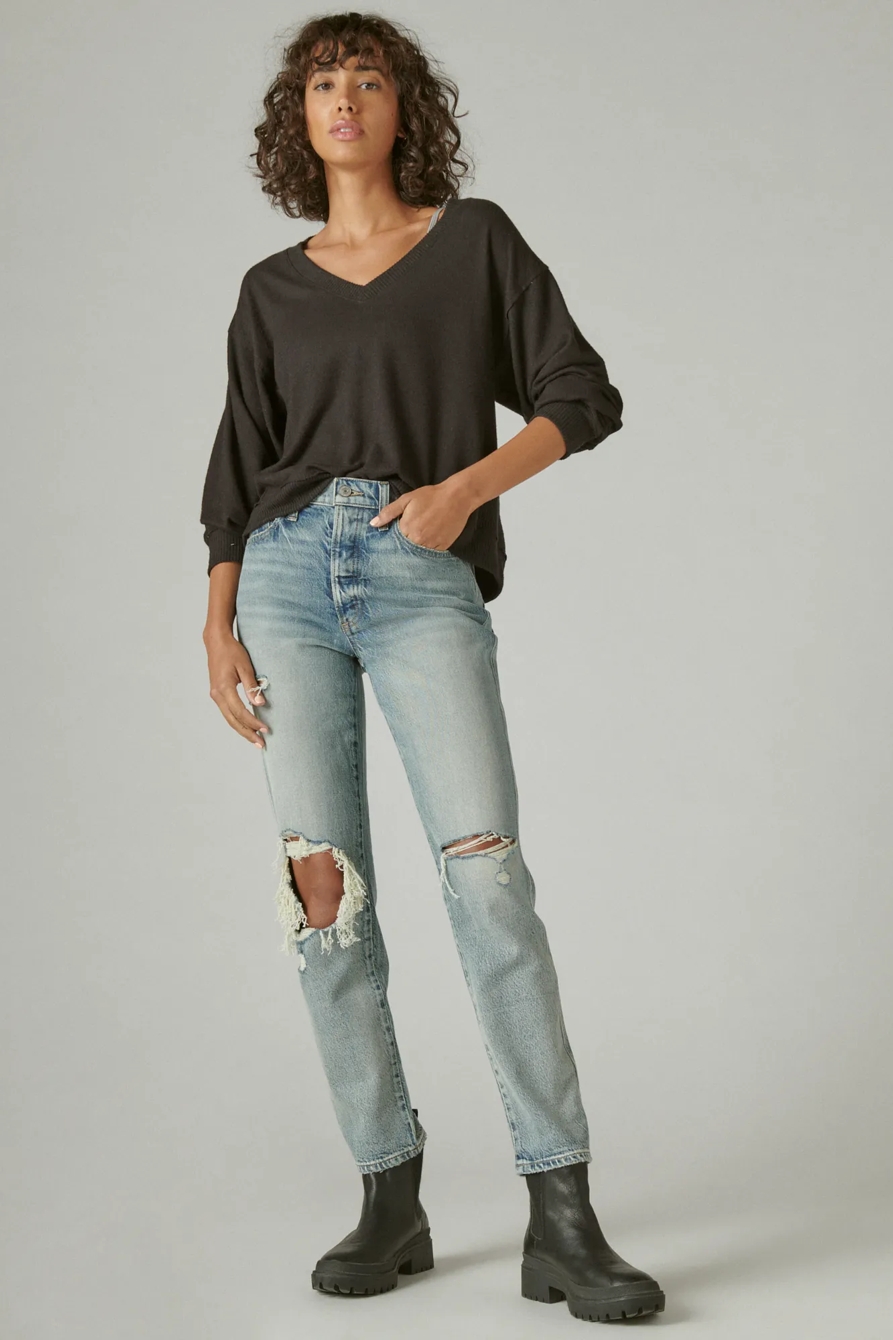 CLOUD JERSEY LONG SLEEVE V NECK TOP, image 2