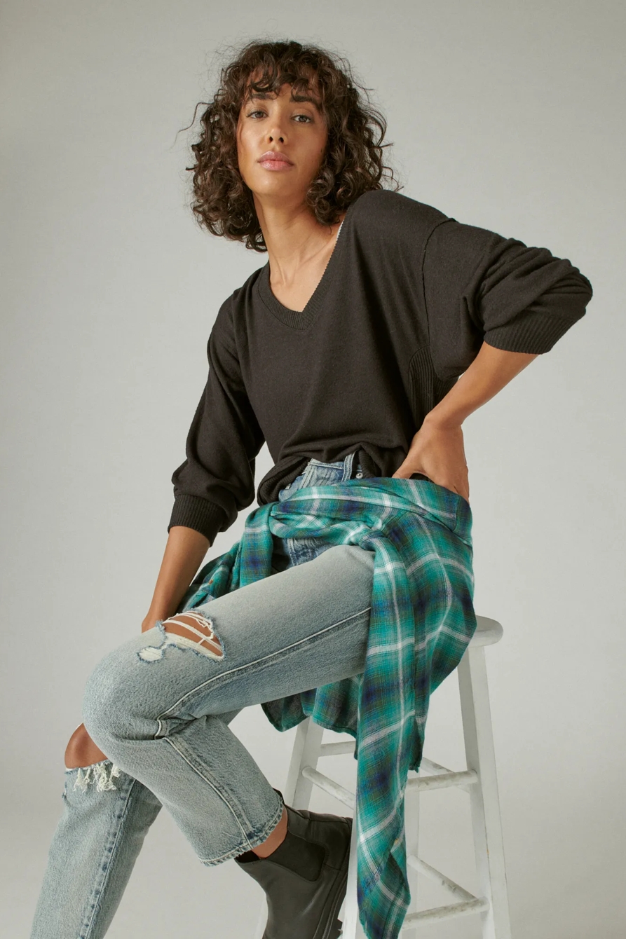 CLOUD JERSEY LONG SLEEVE V NECK TOP, image 6