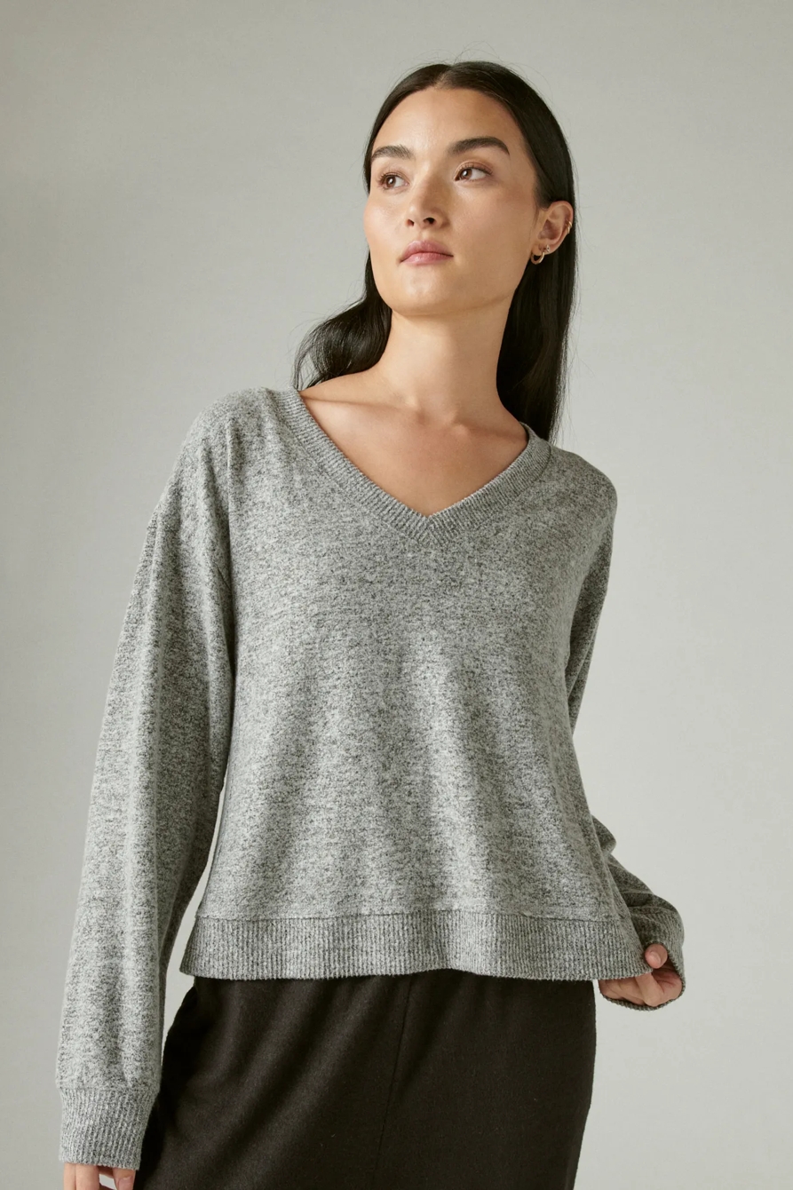 CLOUD JERSEY LONG SLEEVE V NECK TOP, image 1