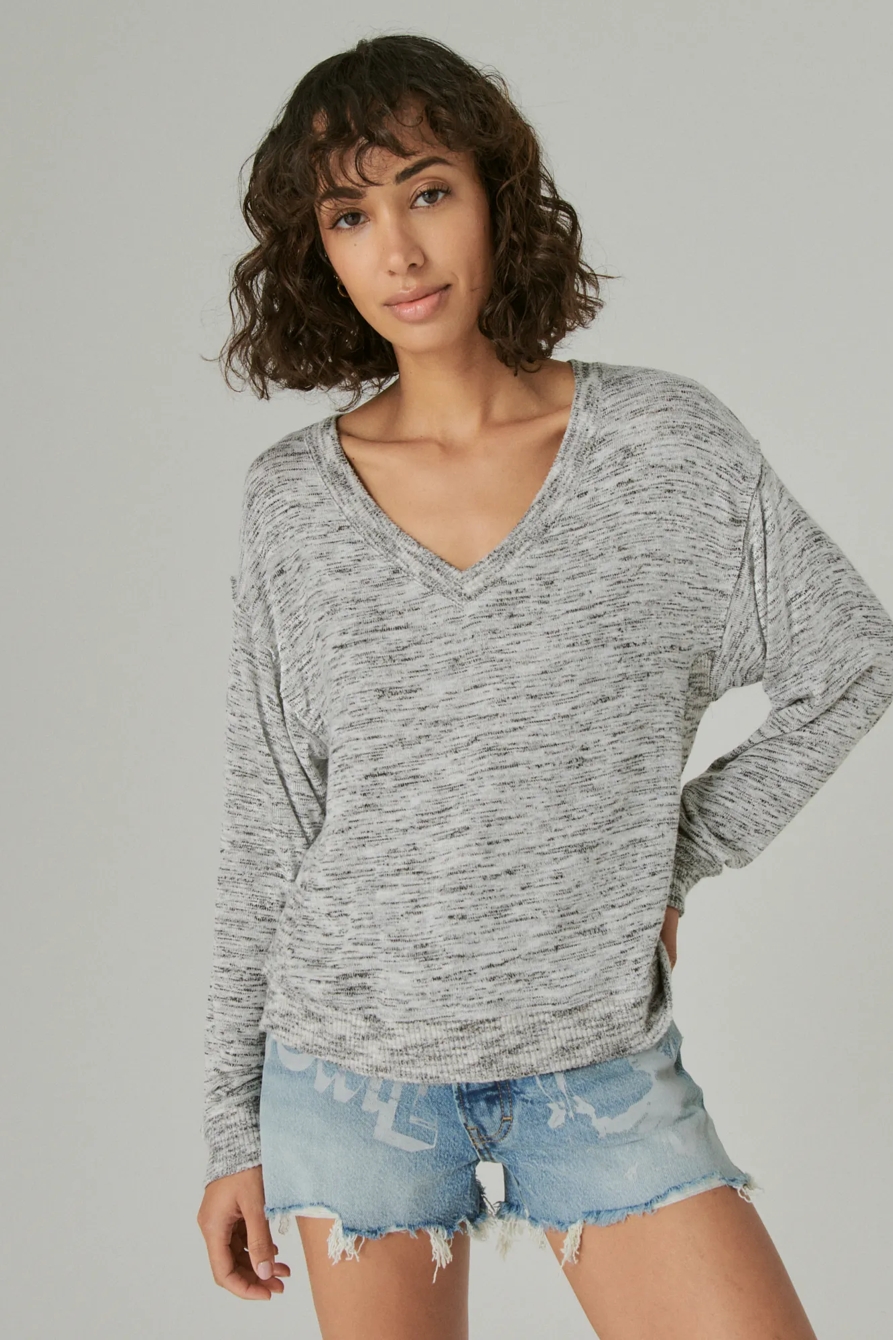 CLOUD JERSEY LONG SLEEVE V NECK TOP, image 1