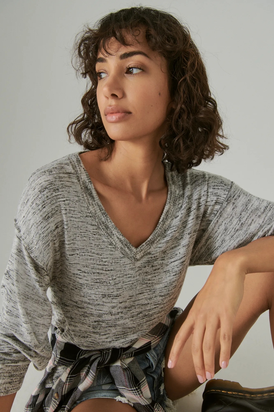 CLOUD JERSEY LONG SLEEVE V NECK TOP, image 6