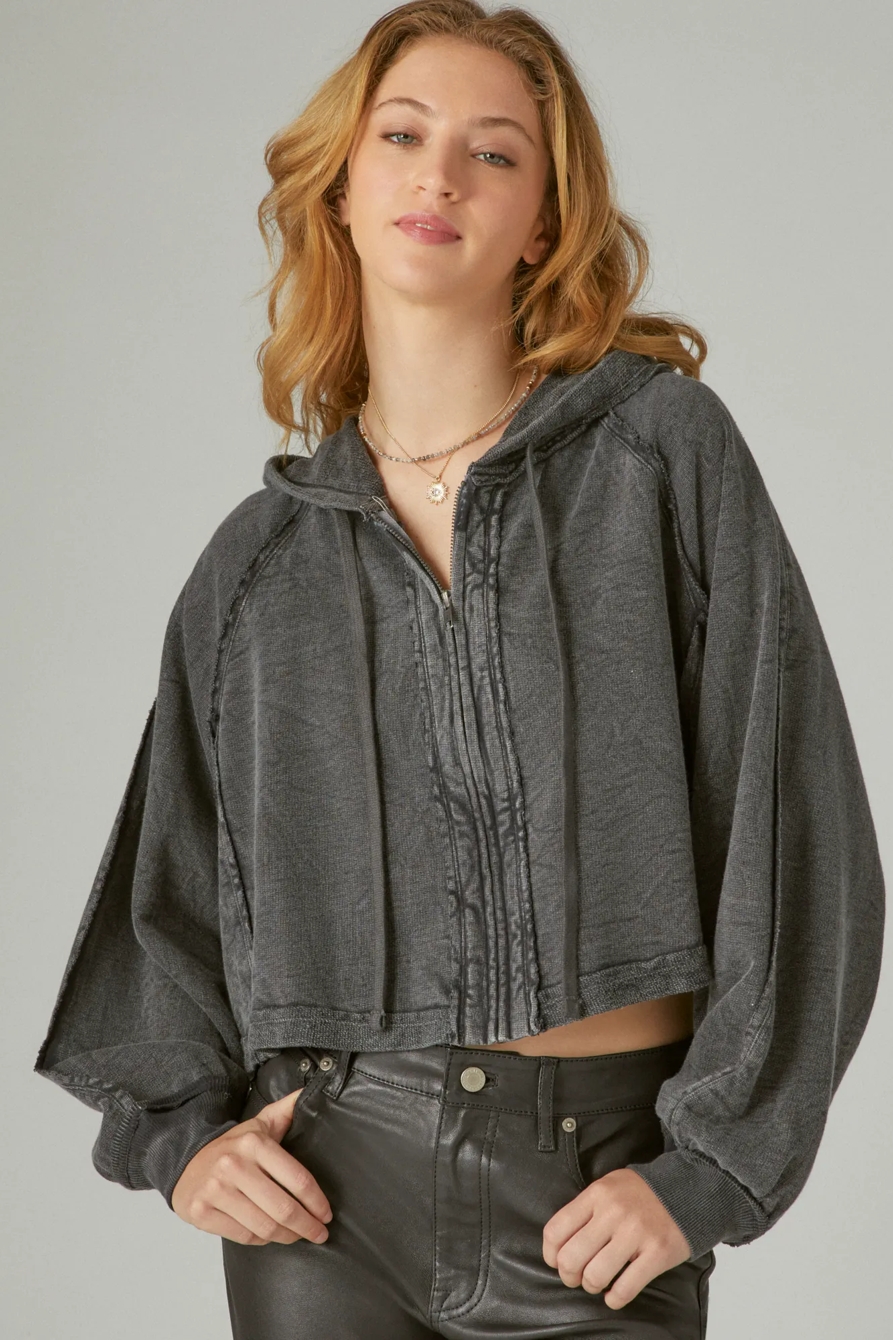 RAGLAN RAW EDGE ZIP UP HOODIE, image 2