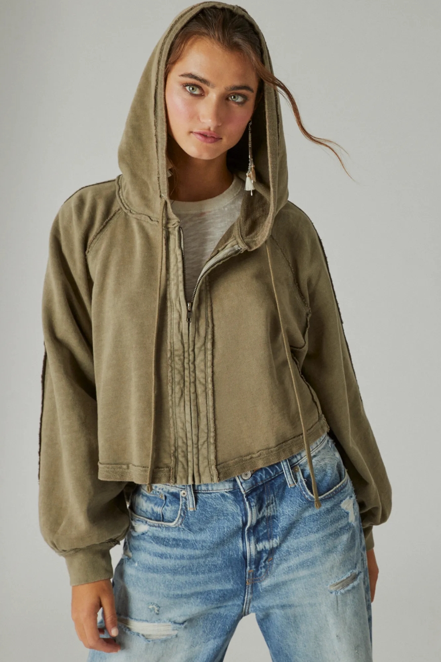 RAGLAN RAW EDGE ZIP UP HOODIE, image 2