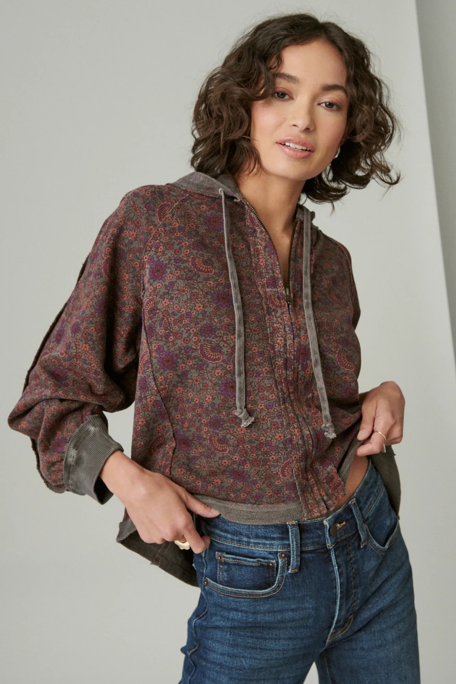 RAGLAN RAW EDGE ZIP UP HOODIE, image 3