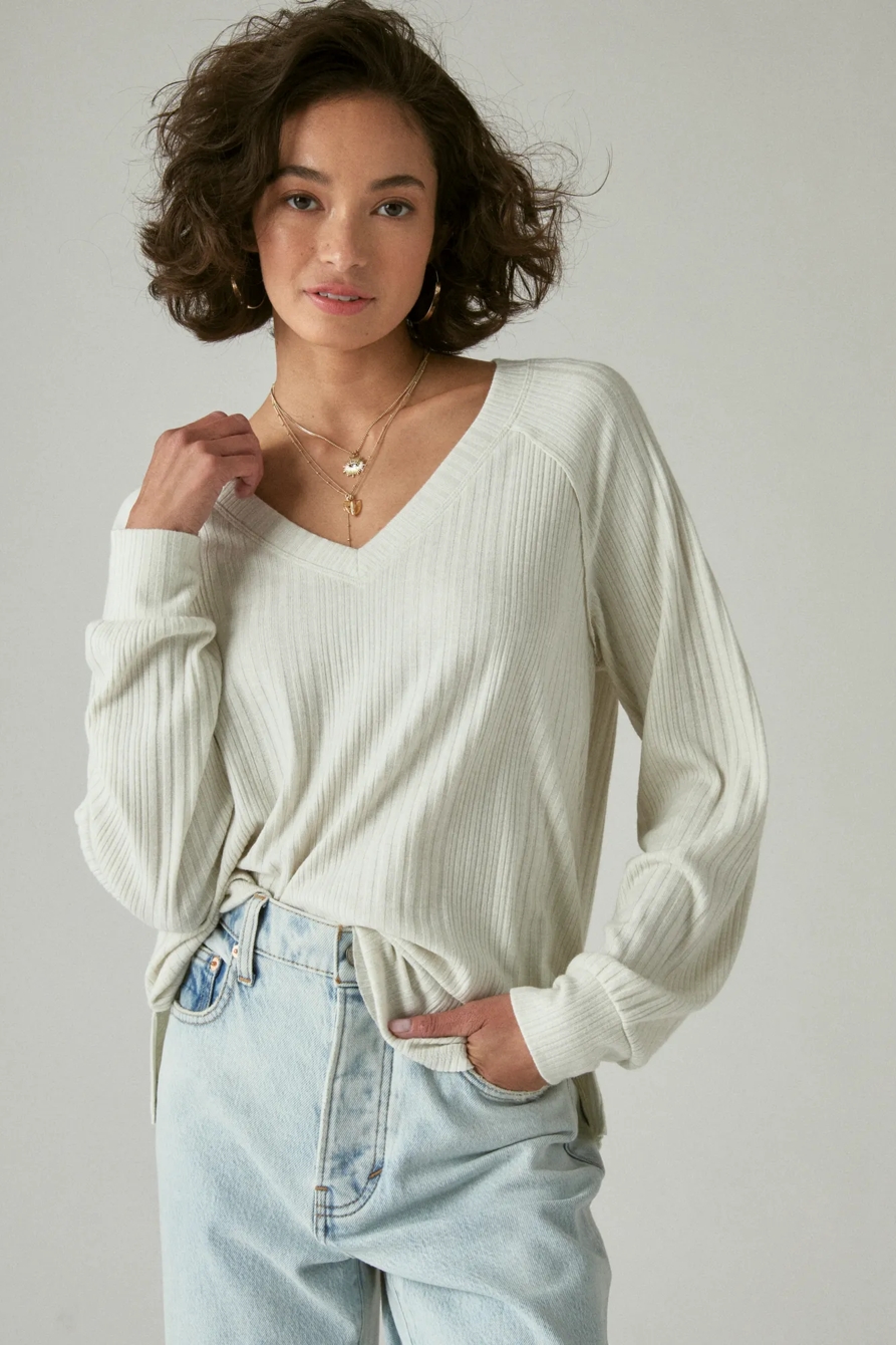 CLOUD JERSEY RIB V NECK TOP, image 2