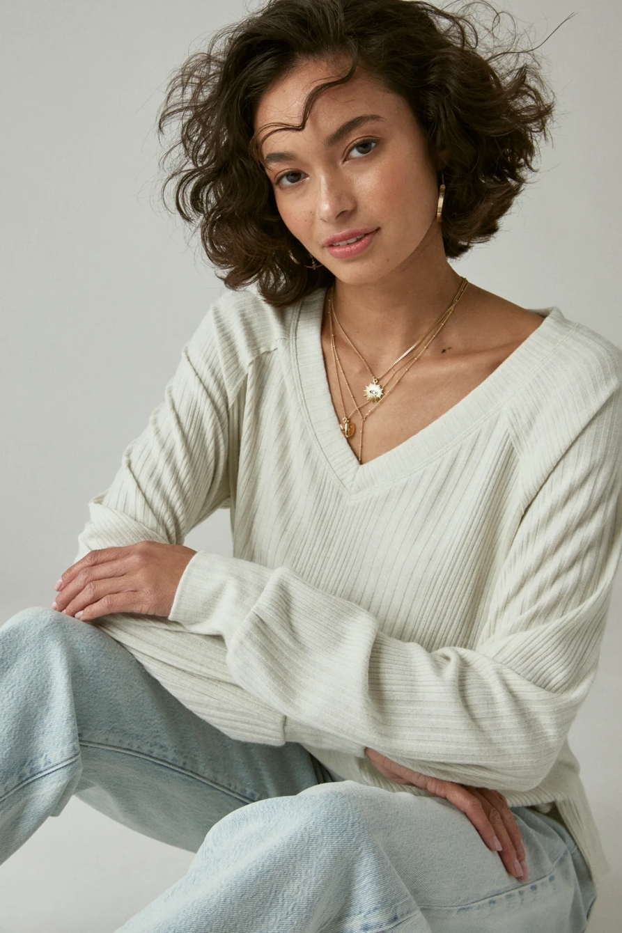 CLOUD JERSEY RIB V NECK TOP, image 4