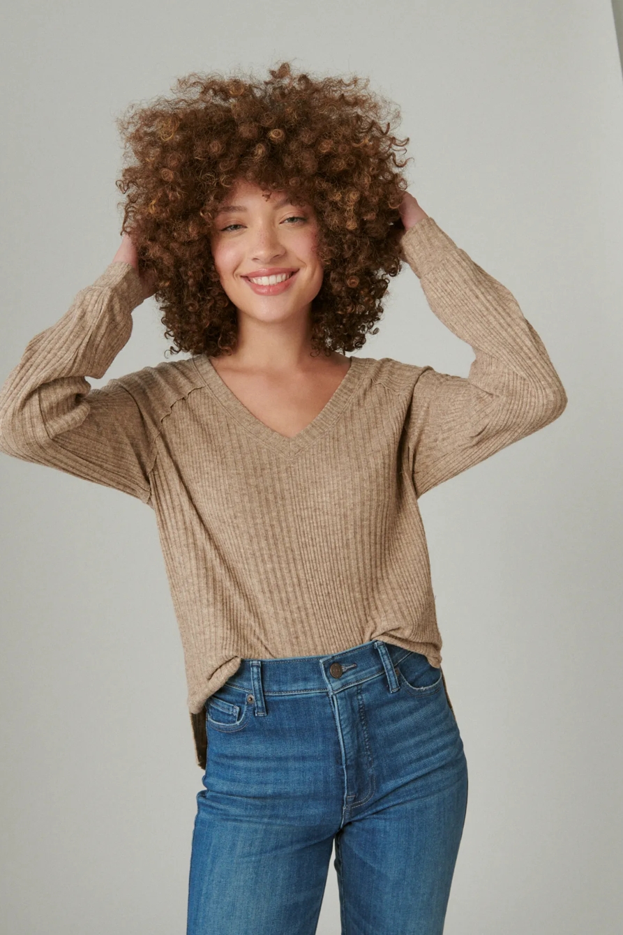 CLOUD JERSEY RIB V NECK TOP, image 2