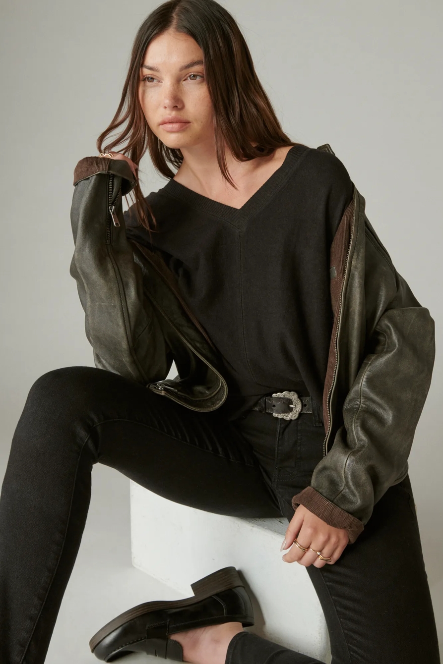 CLOUD JERSEY DEEP V RUCHED TOP, image 4