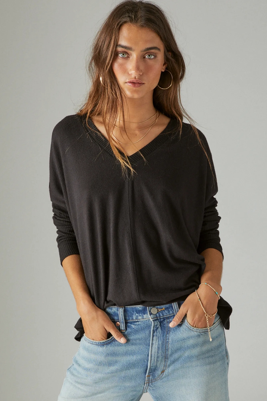 CLOUD JERSEY DEEP V RUCHED TOP, image 2