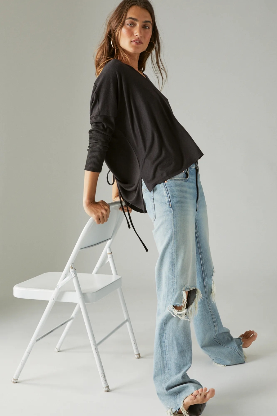 CLOUD JERSEY DEEP V RUCHED TOP, image 4