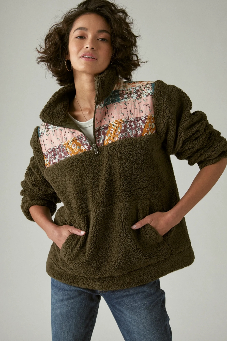 HALF ZIP QUILTED HI-PILE PULLOVER, image 2