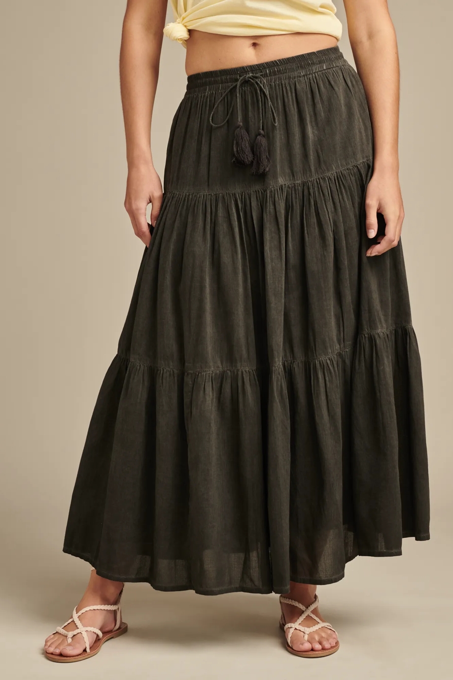 WASHED TIERED MAXI SKIRT, image 2