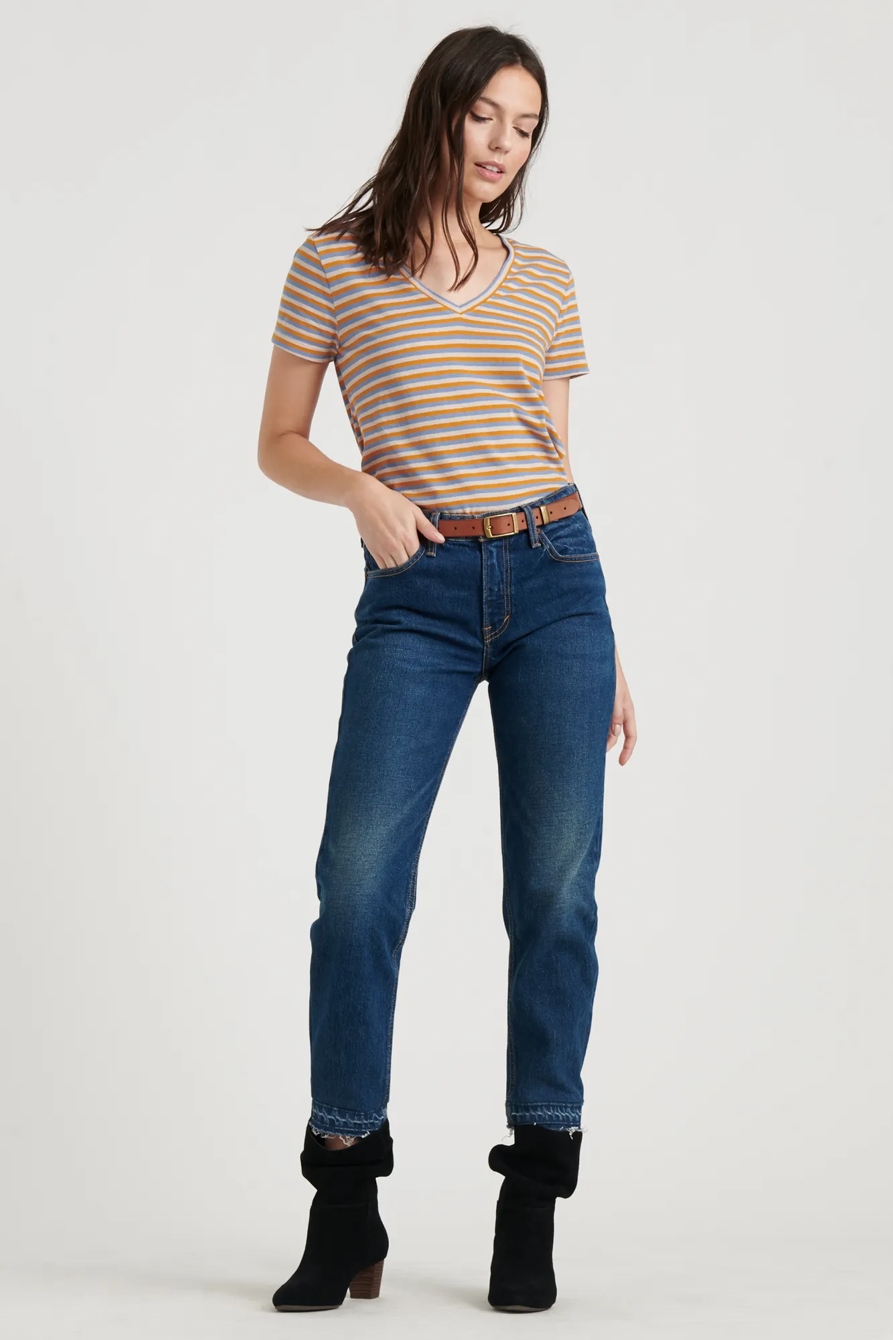 STRIPED ESSENTIAL V-NECK TEE, image 2