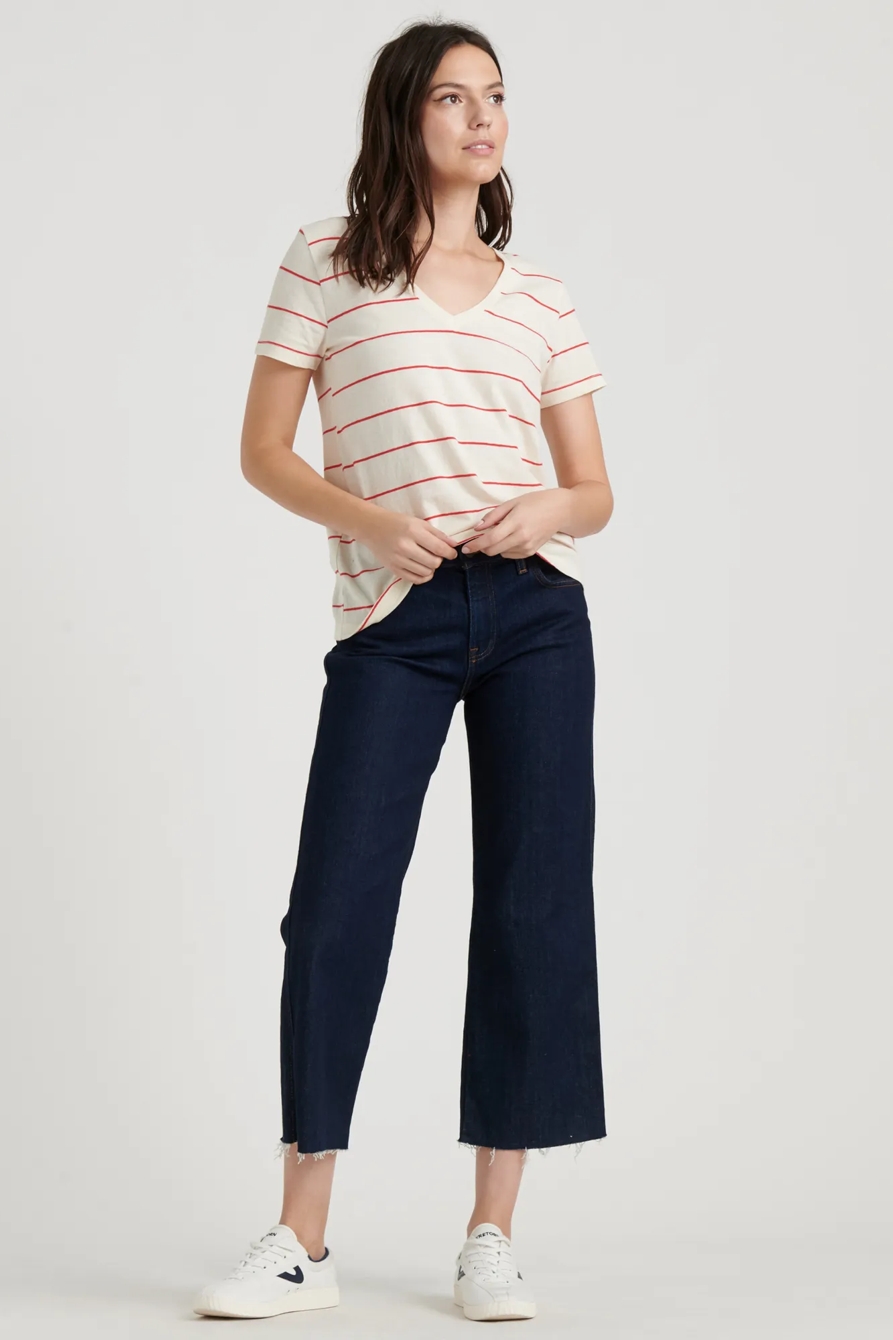 STRIPED ESSENTIAL V-NECK TEE, image 2