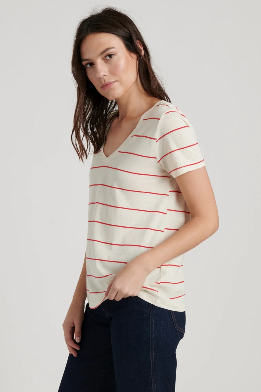 STRIPED ESSENTIAL V-NECK TEE, image 6