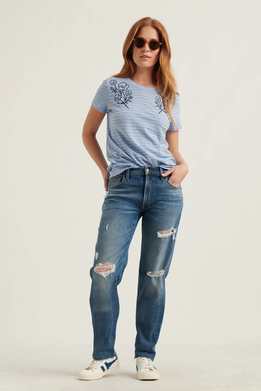 STRIPE FLORAL EMBROIDERED TEE, image 2