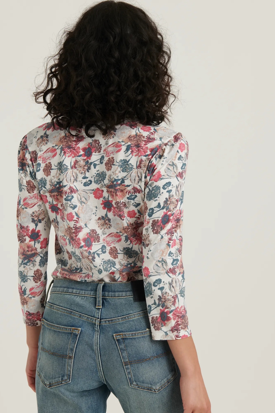 PRINTED PUFF SLEEVE V-NECK TEE, image 3