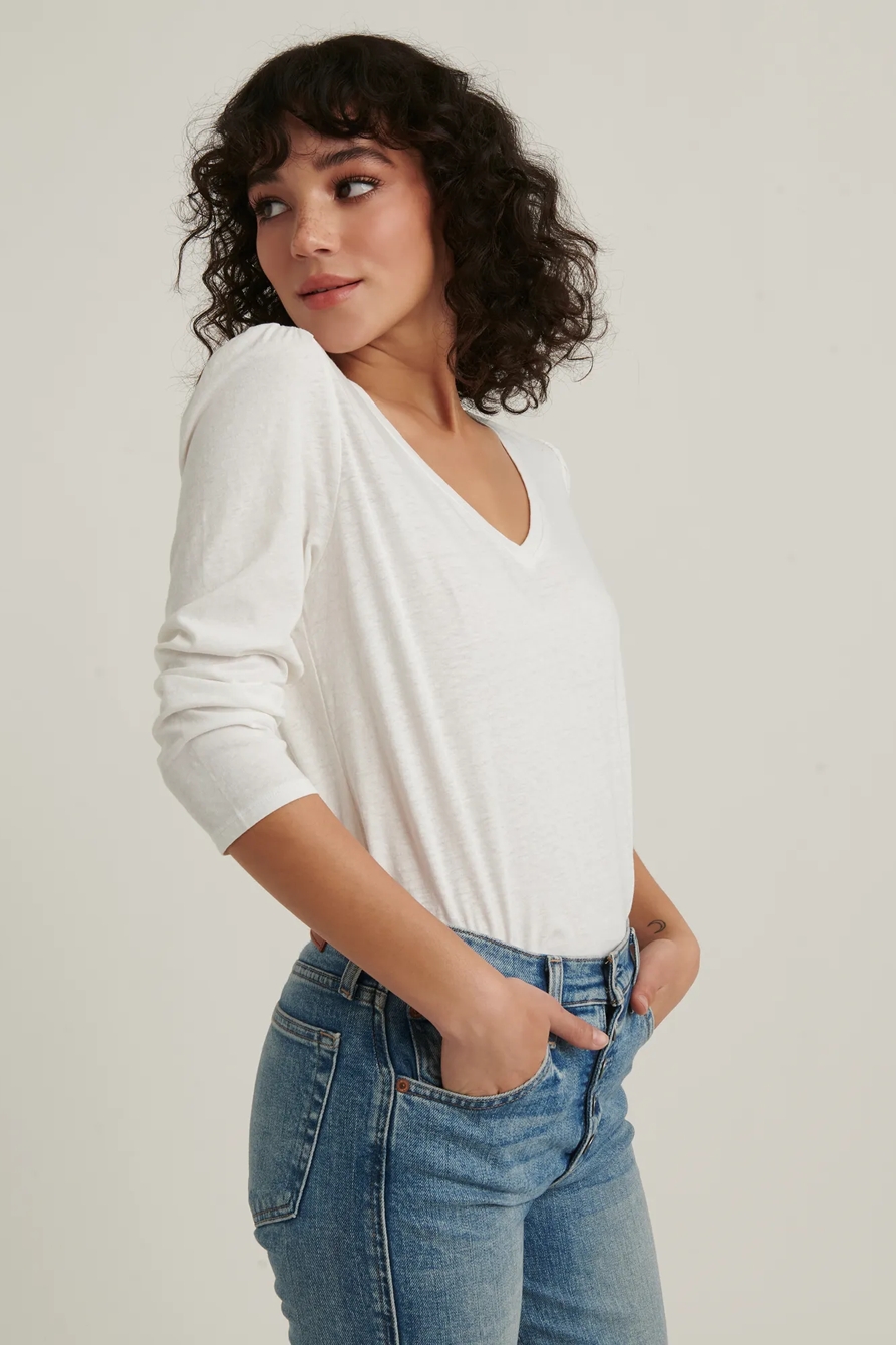 PUFF SLEEVE V-NECK TEE, image 3