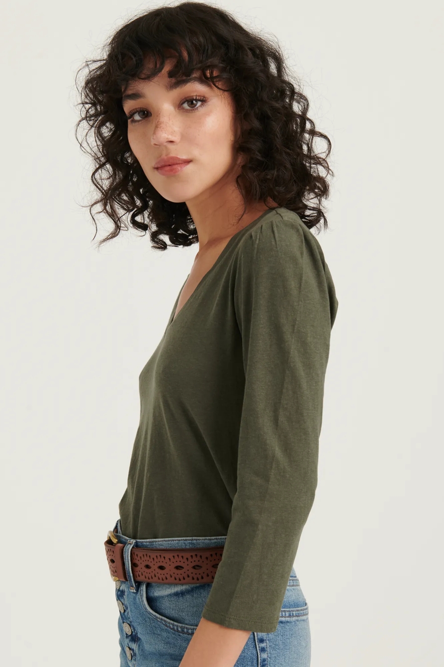 PUFF SLEEVE V-NECK TEE, image 2