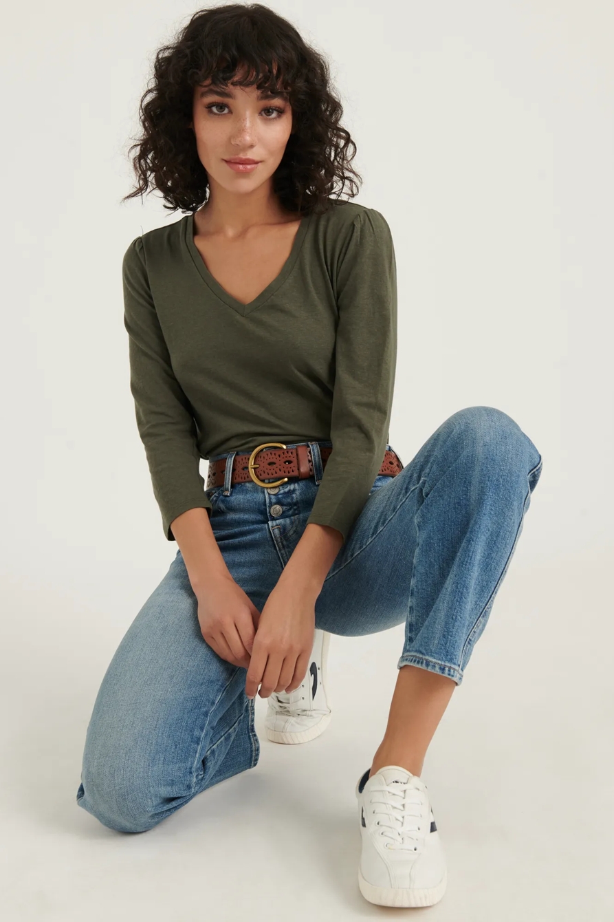PUFF SLEEVE V-NECK TEE, image 4