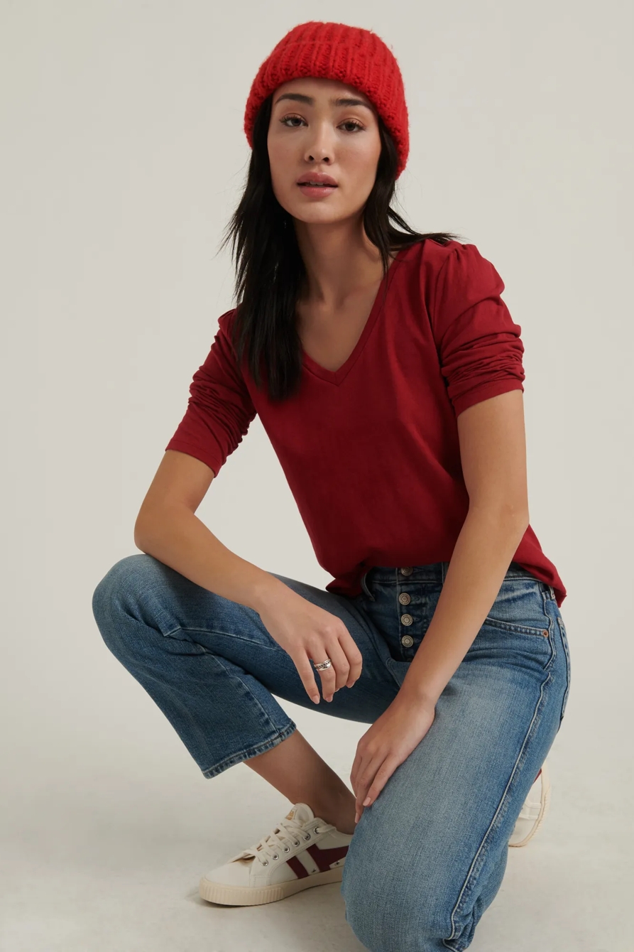 PUFF SLEEVE V-NECK TEE, image 5