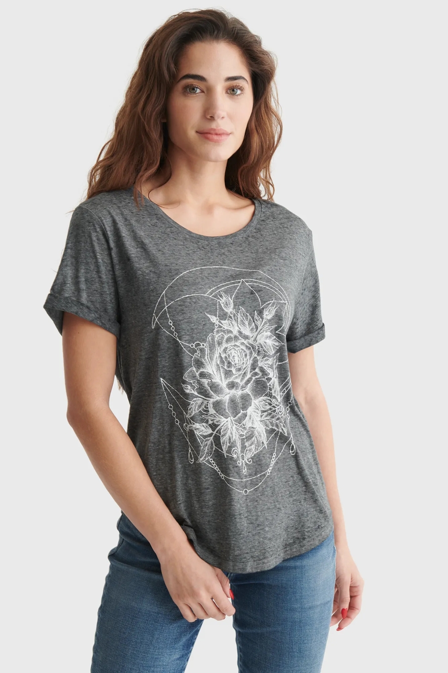 FINE LINE FLORAL MOON ROLLED CREW TEE, image 1