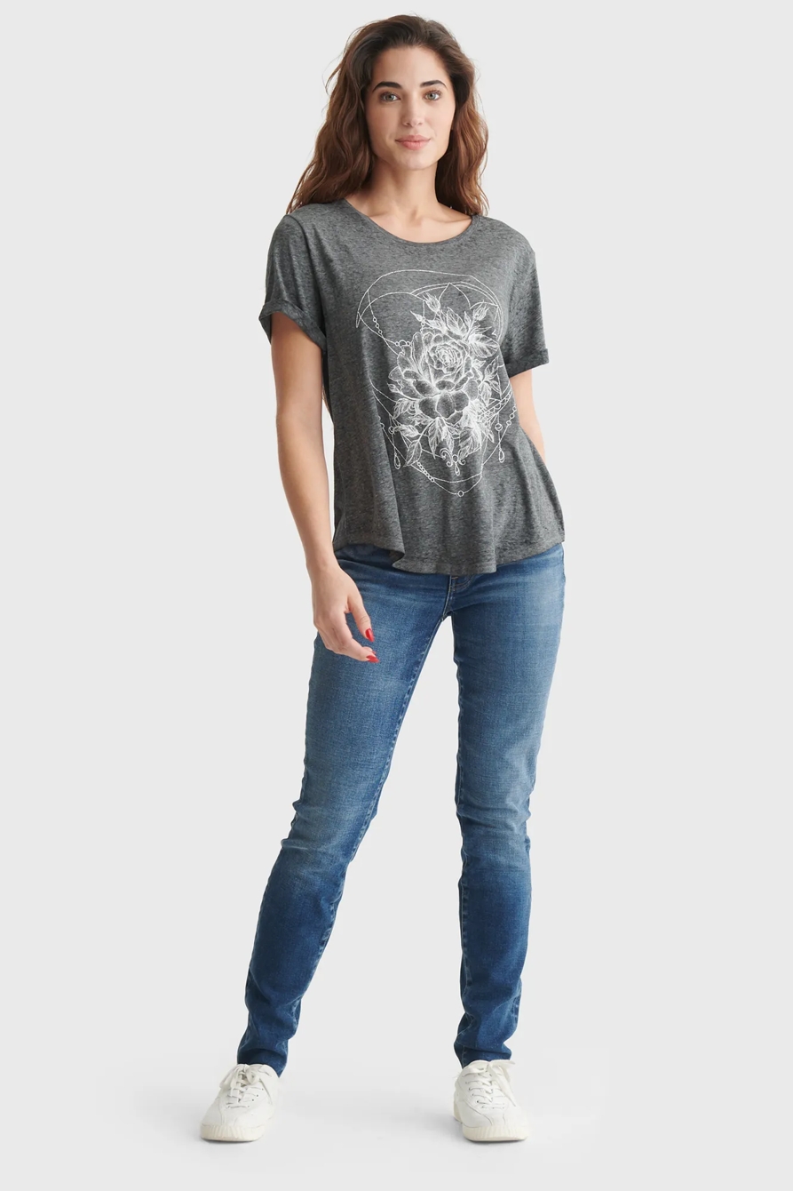 FINE LINE FLORAL MOON ROLLED CREW TEE, image 2