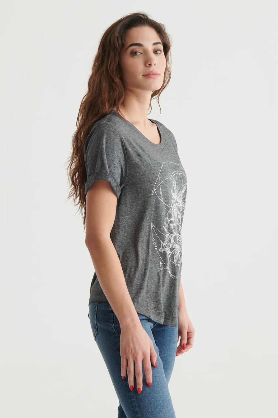 FINE LINE FLORAL MOON ROLLED CREW TEE, image 3