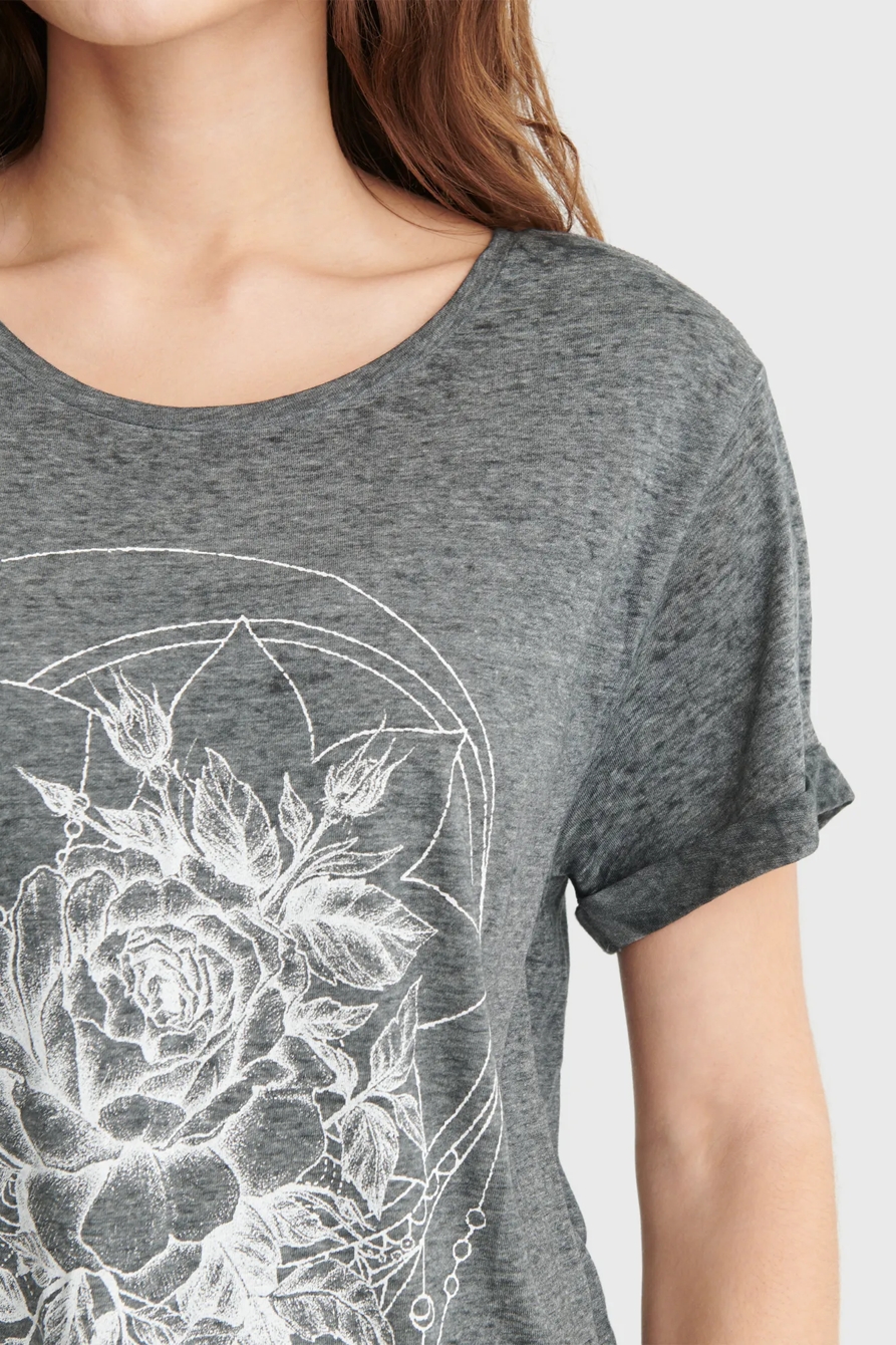 FINE LINE FLORAL MOON ROLLED CREW TEE, image 4