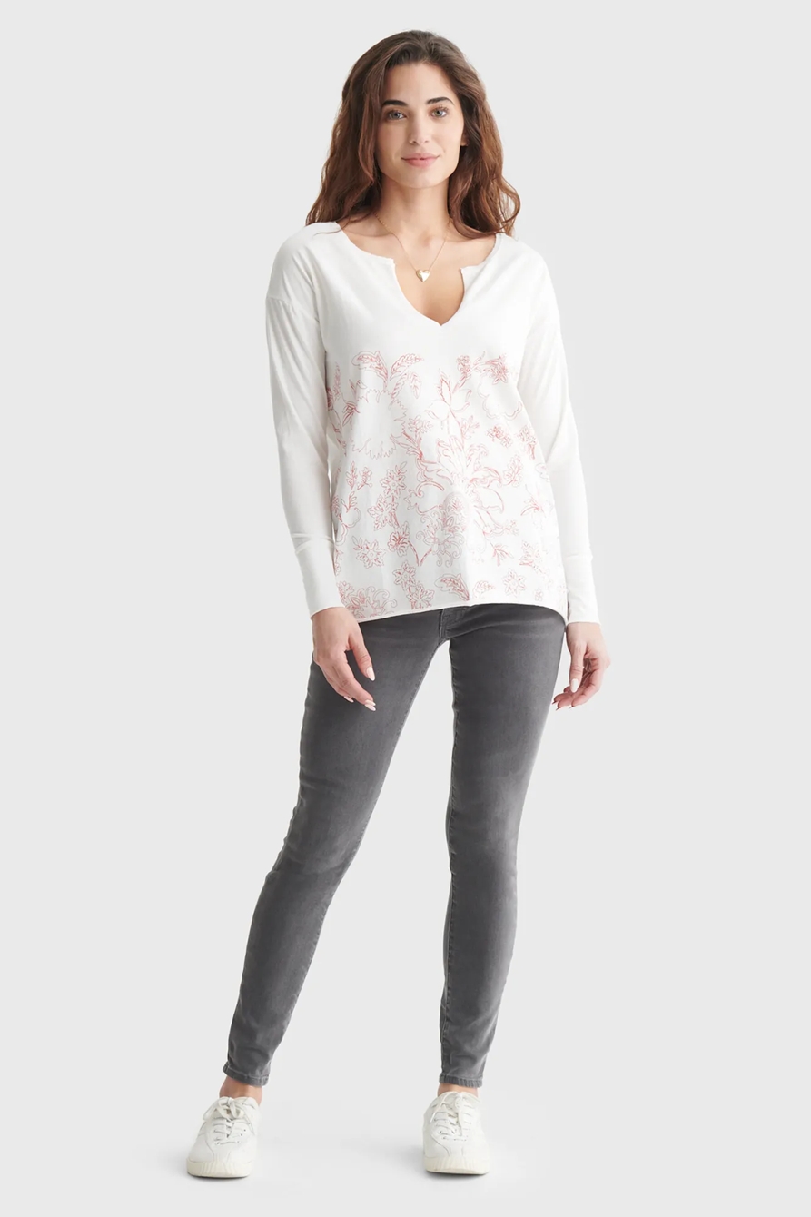 FLORAL-PRINT SPLIT NECK TOP, image 2