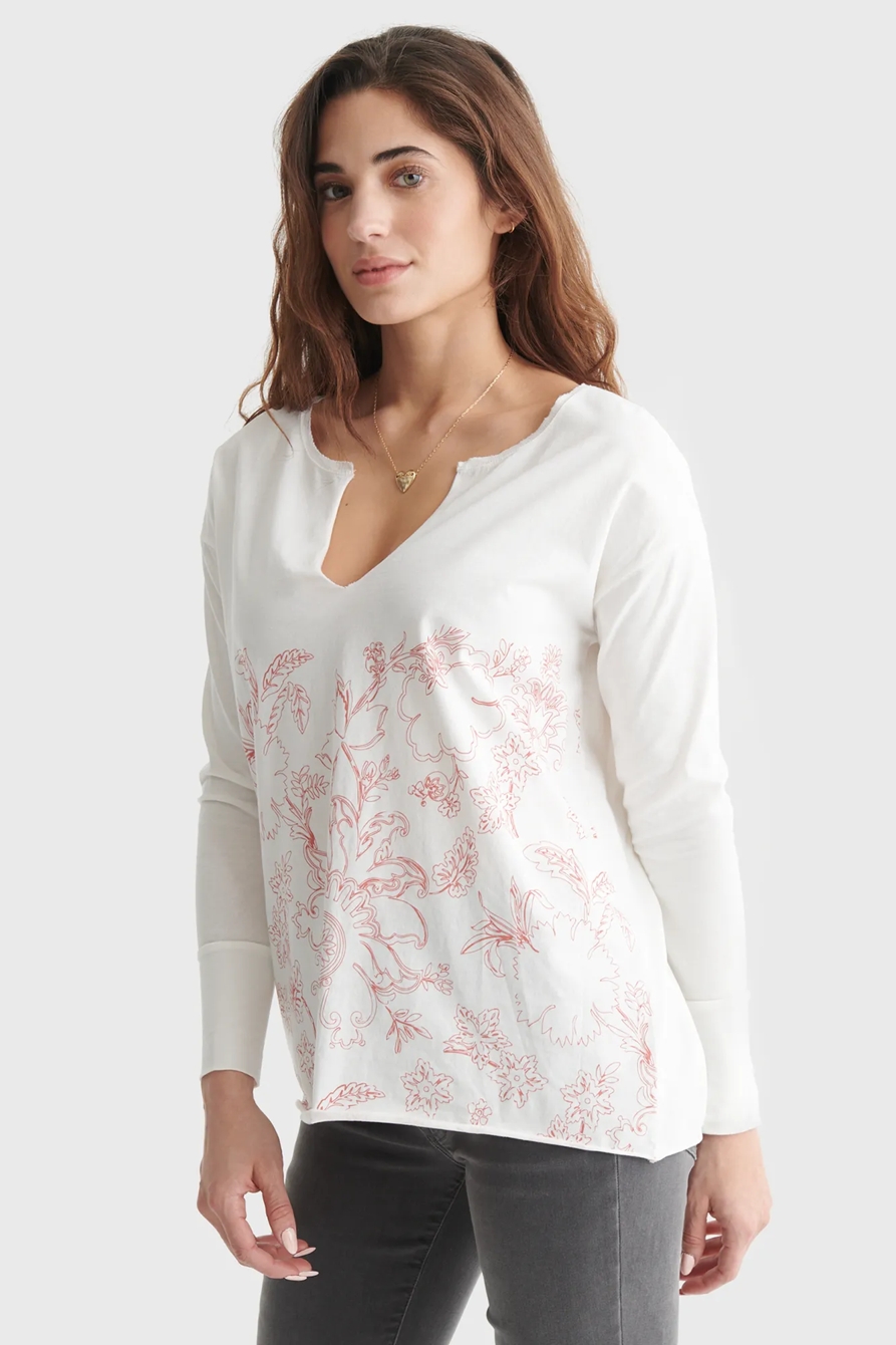 FLORAL-PRINT SPLIT NECK TOP, image 3