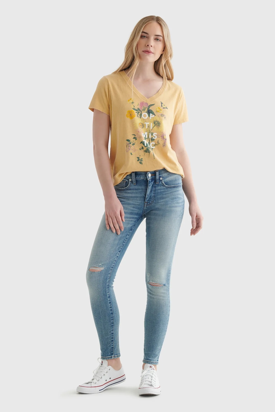 FLORAL OPTIMISTIC GRAPHIC V-NECK TEE, image 2
