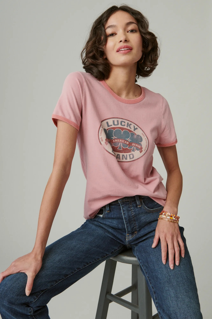 LUCKY THREE CLOVERS RINGER TEE, image 1