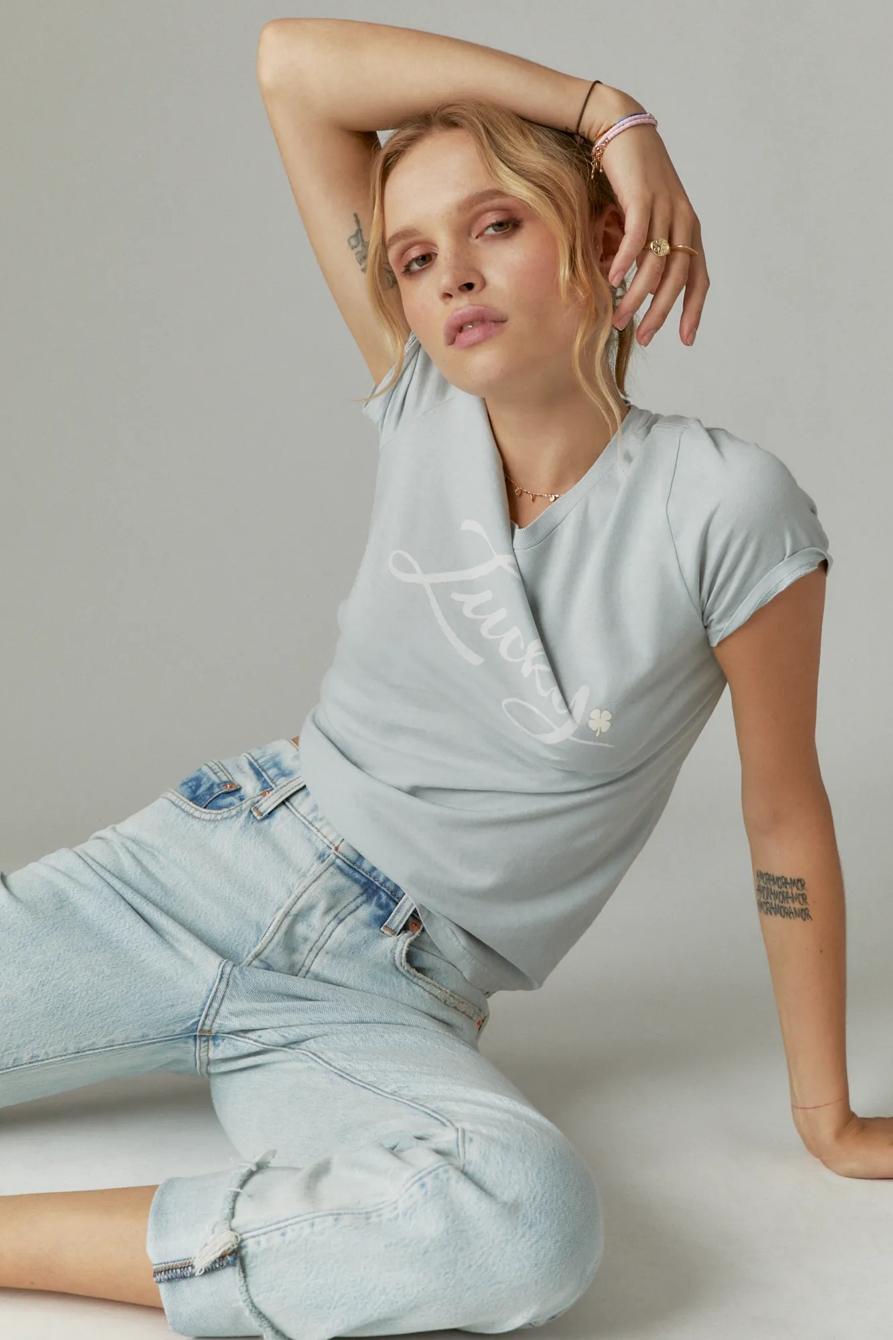 LUCKY CLOVER AND SCRIPT CLASSIC CREW TEE, image 1