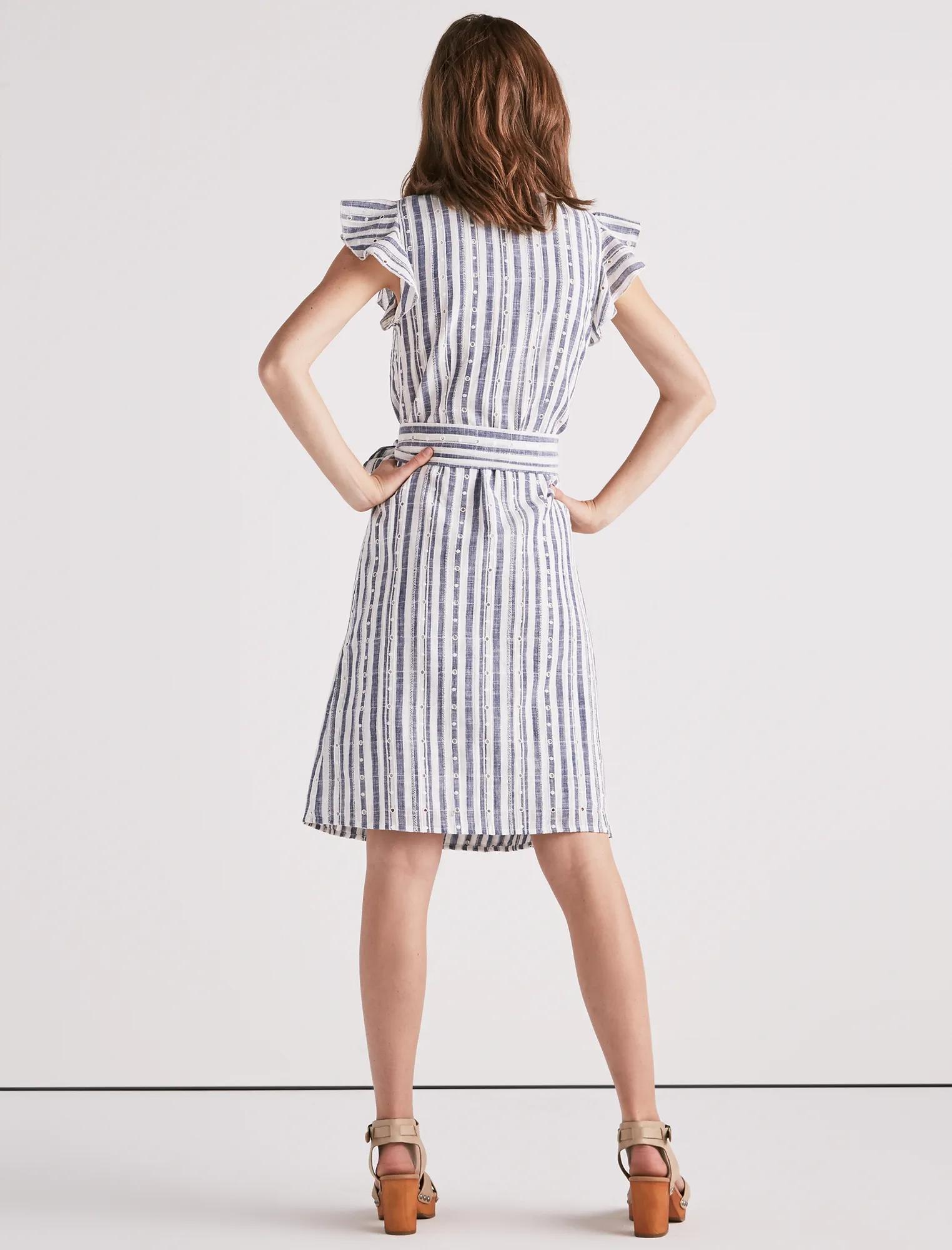 EYELET STRIPE WRAP DRESS, image 3