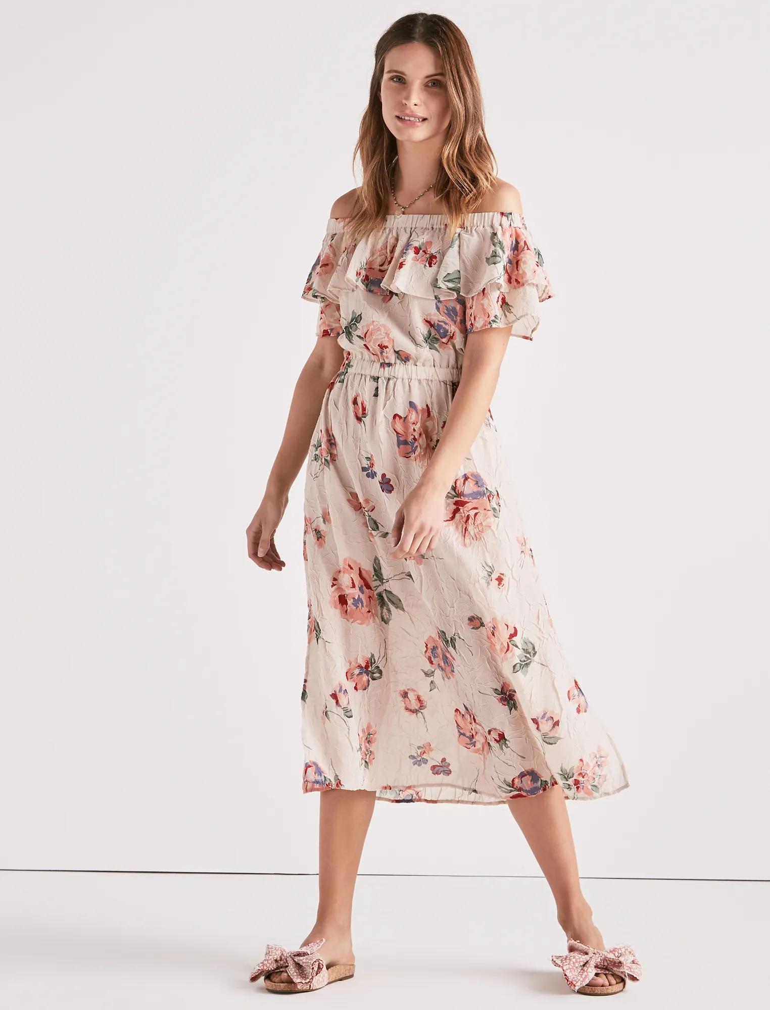 OFF SHOULDER PRINTED DRESS | Lucky Brand