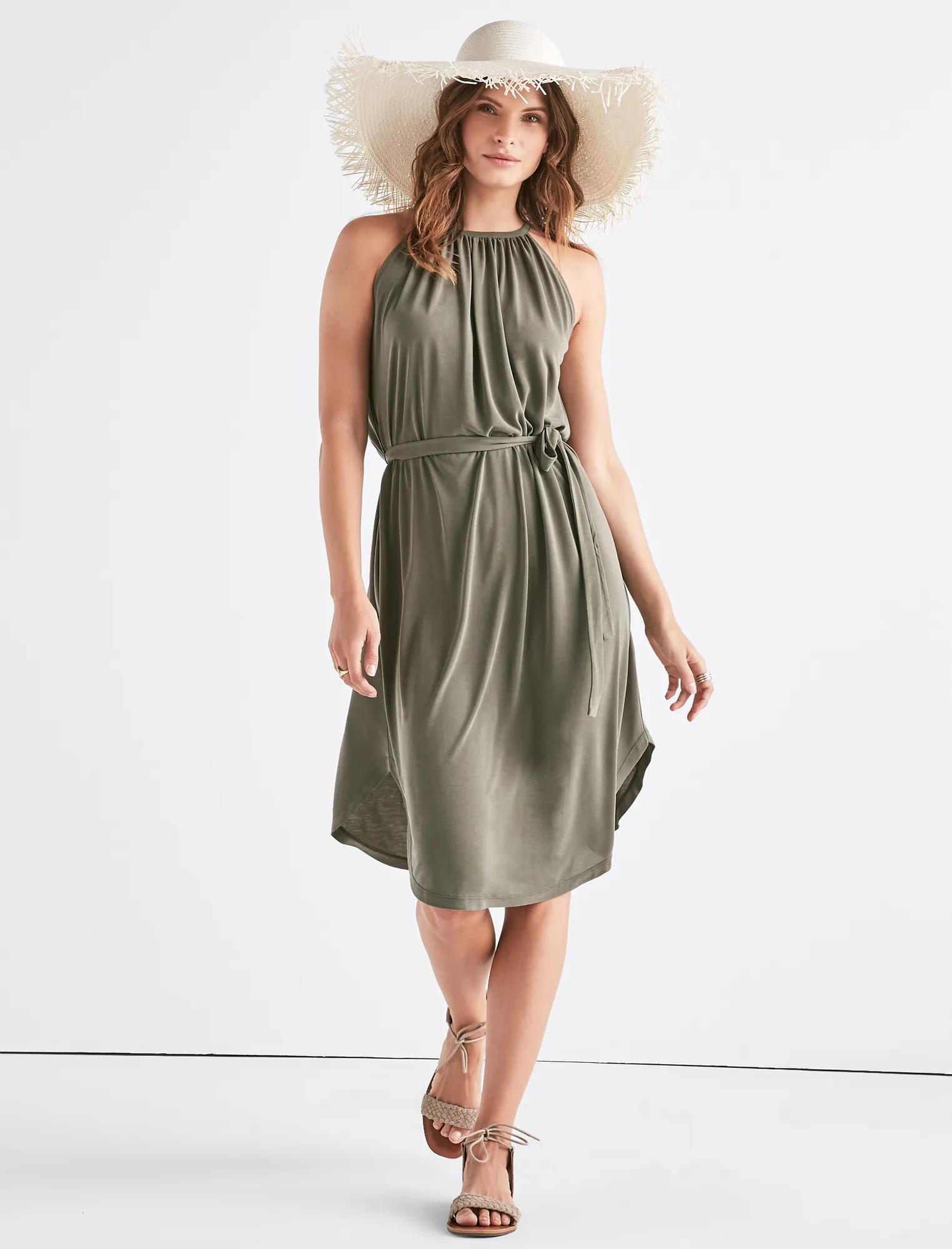 lucky brand halter dress Lucky Brand maxi halter cinch back boho navy print dress