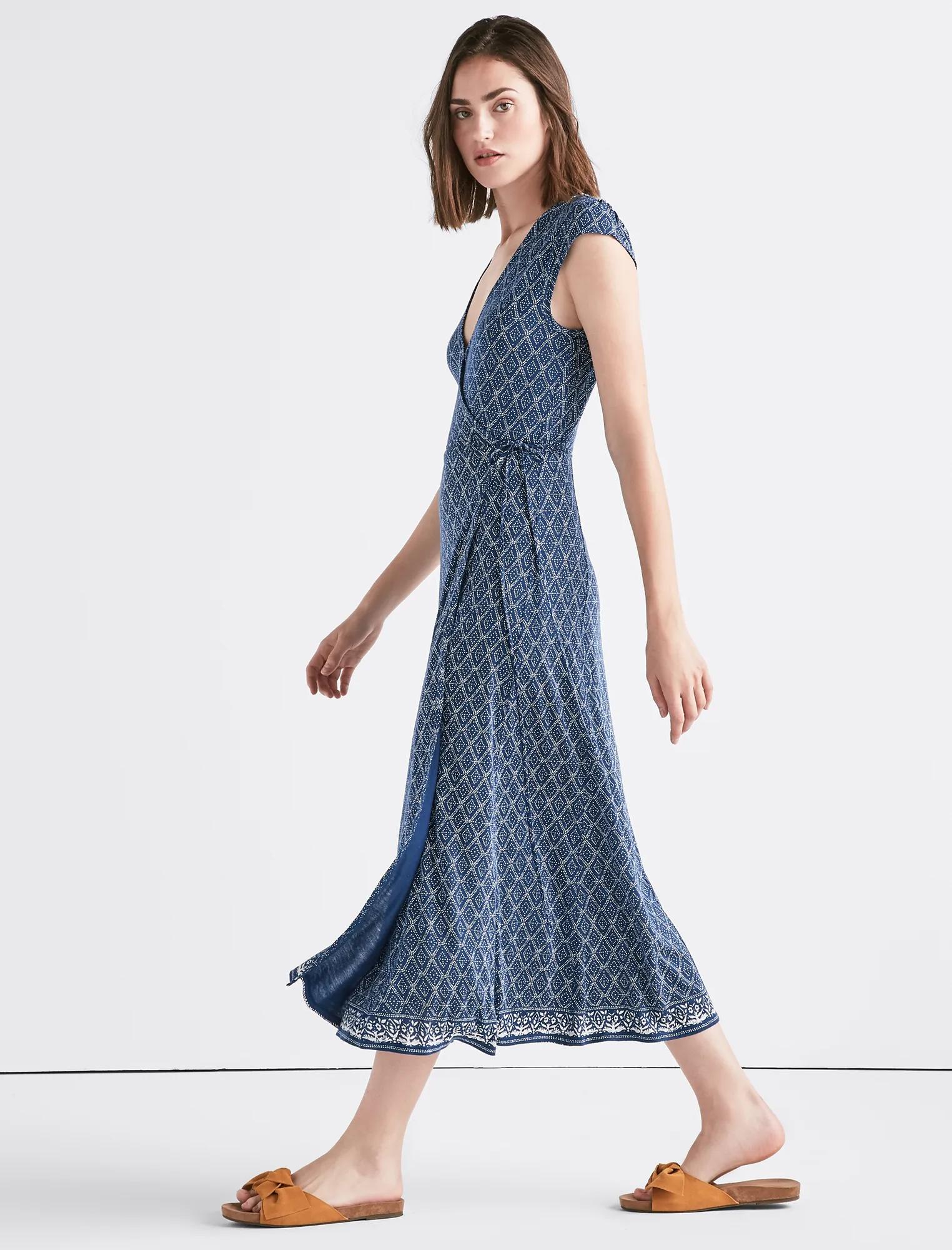 BLUE BORDER WRAP DRESS, image 2