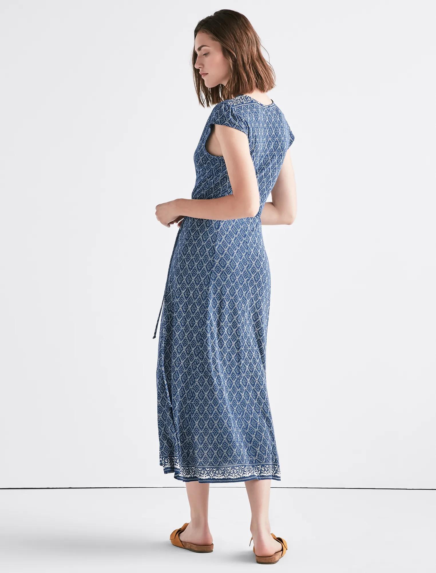 BLUE BORDER WRAP DRESS, image 3