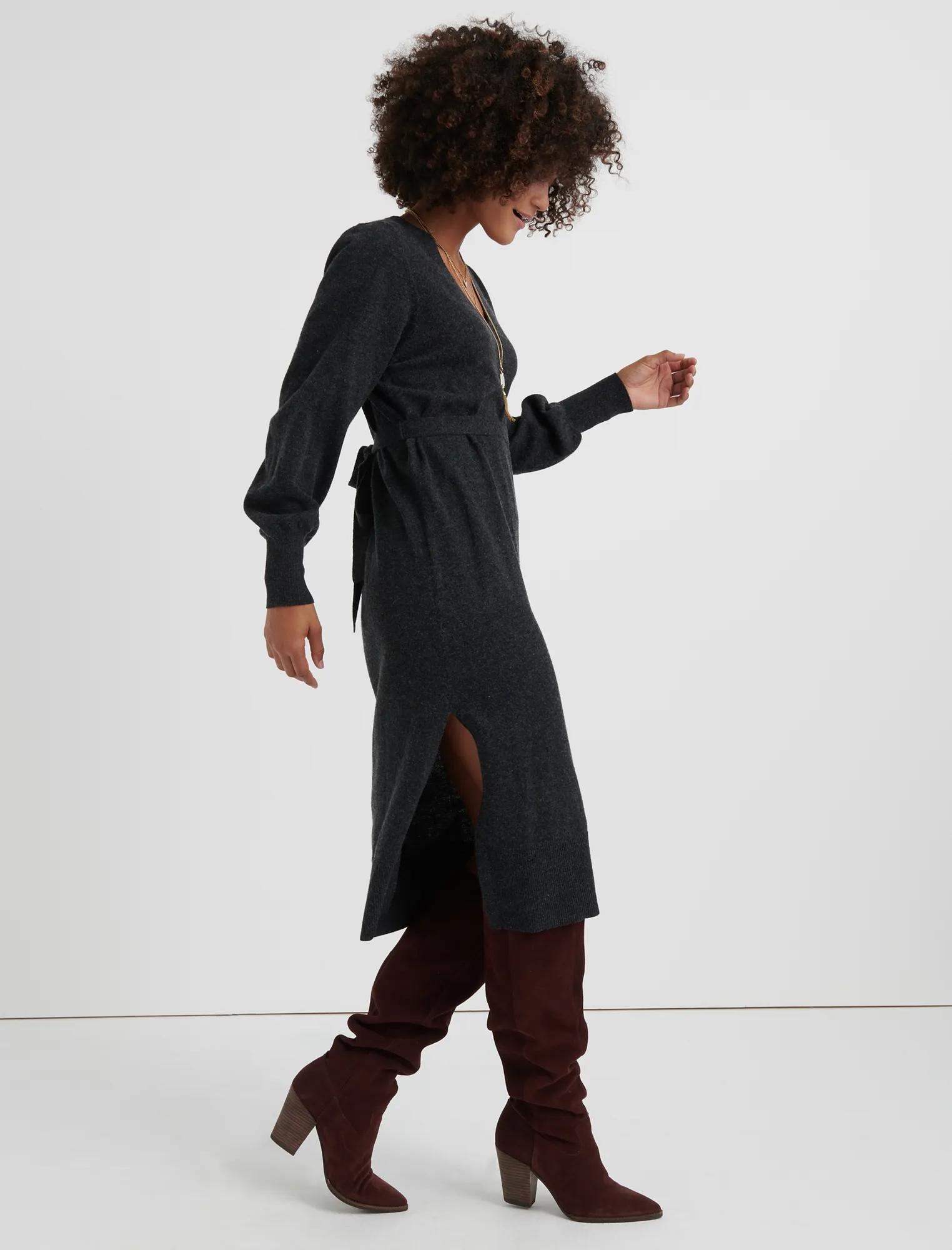 V NECK SWEATER DRESS, image 2
