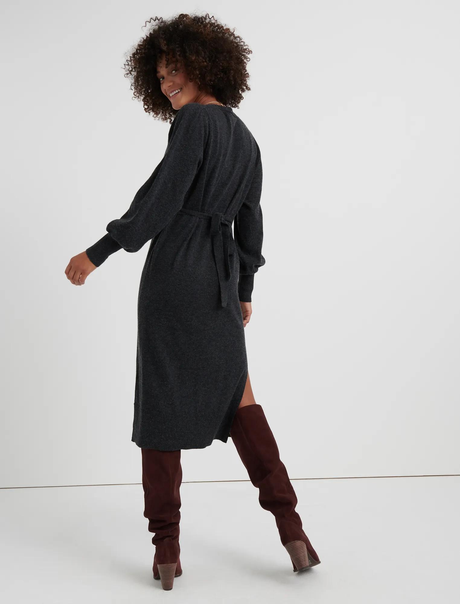 V NECK SWEATER DRESS, image 3