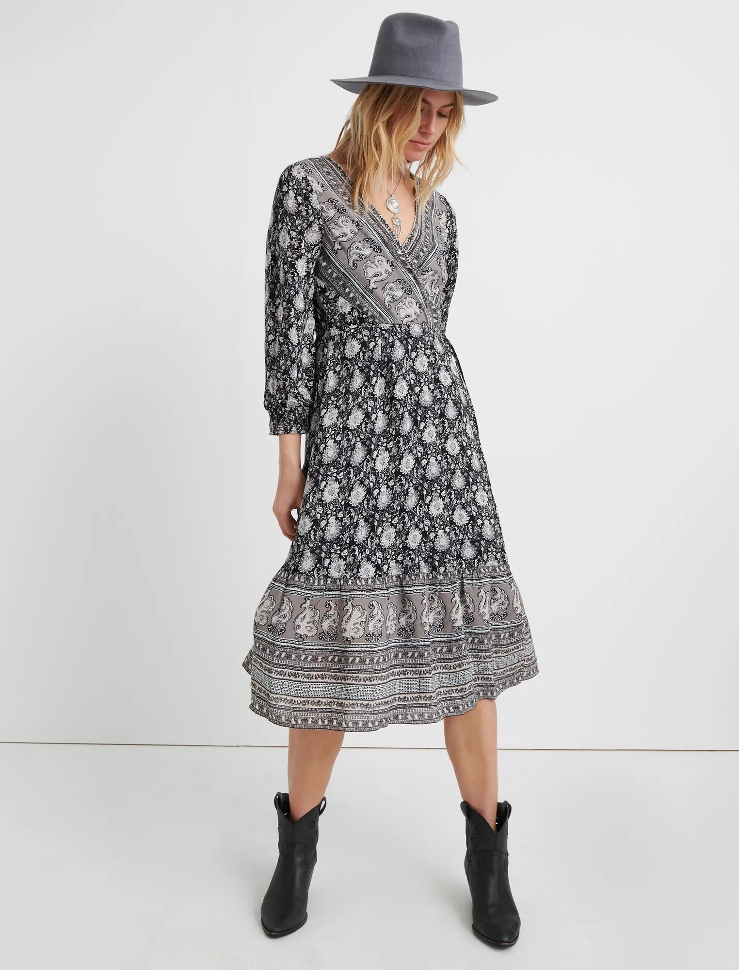 PAISLEY BORDER PRINT WRAP DRESS, image 1