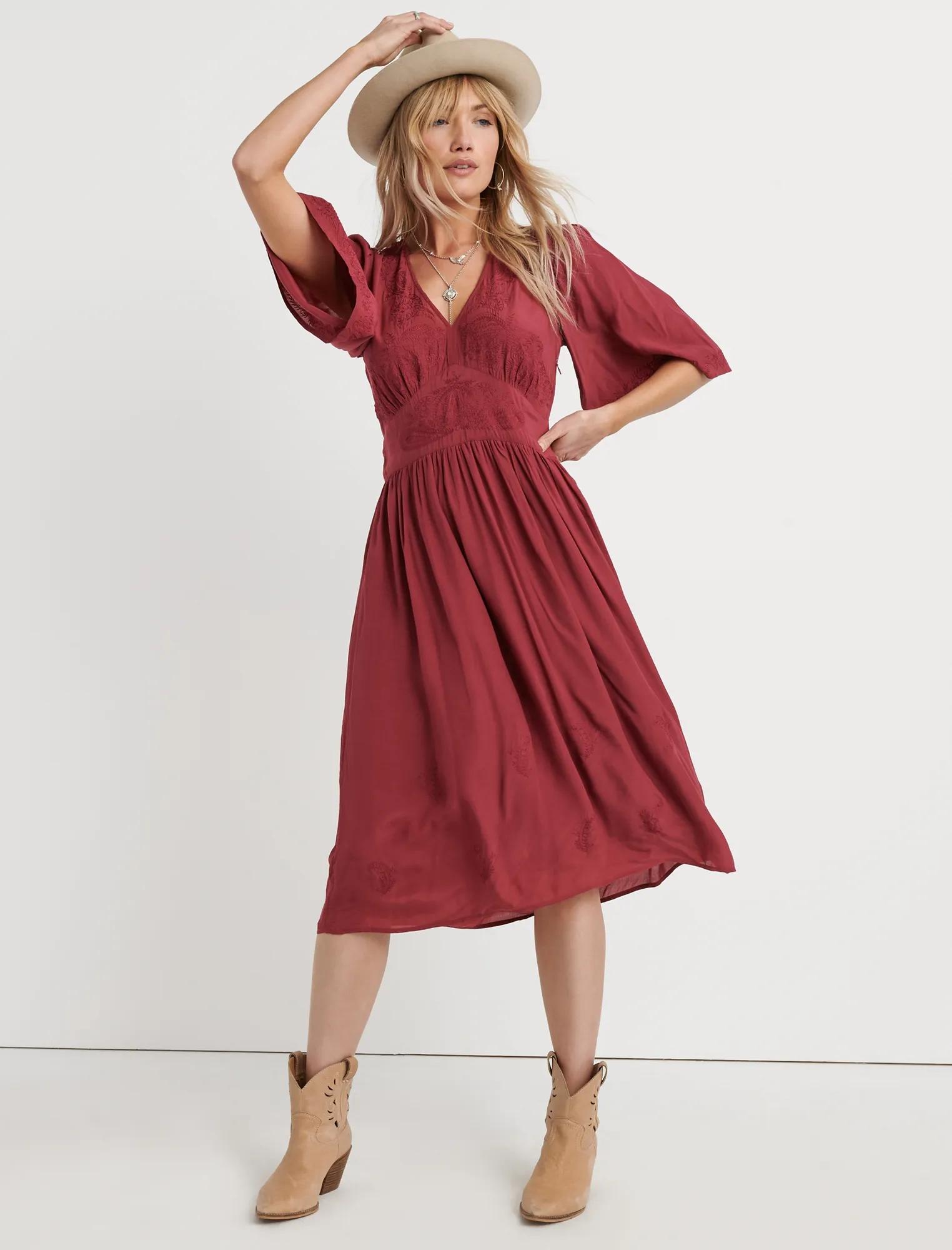 EMBROIDERED FLUTTER SLEEVE DRESS, image 1