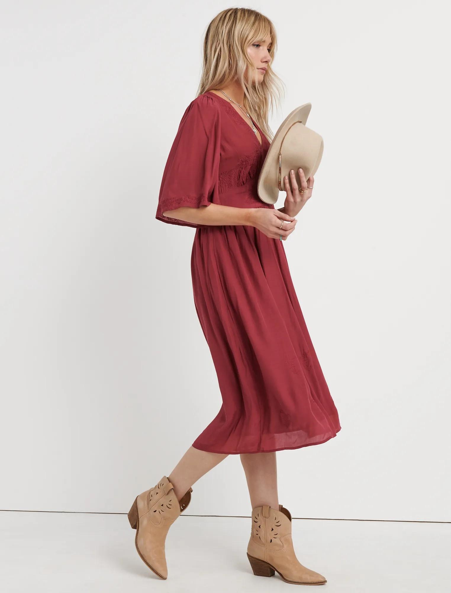 EMBROIDERED FLUTTER SLEEVE DRESS, image 2