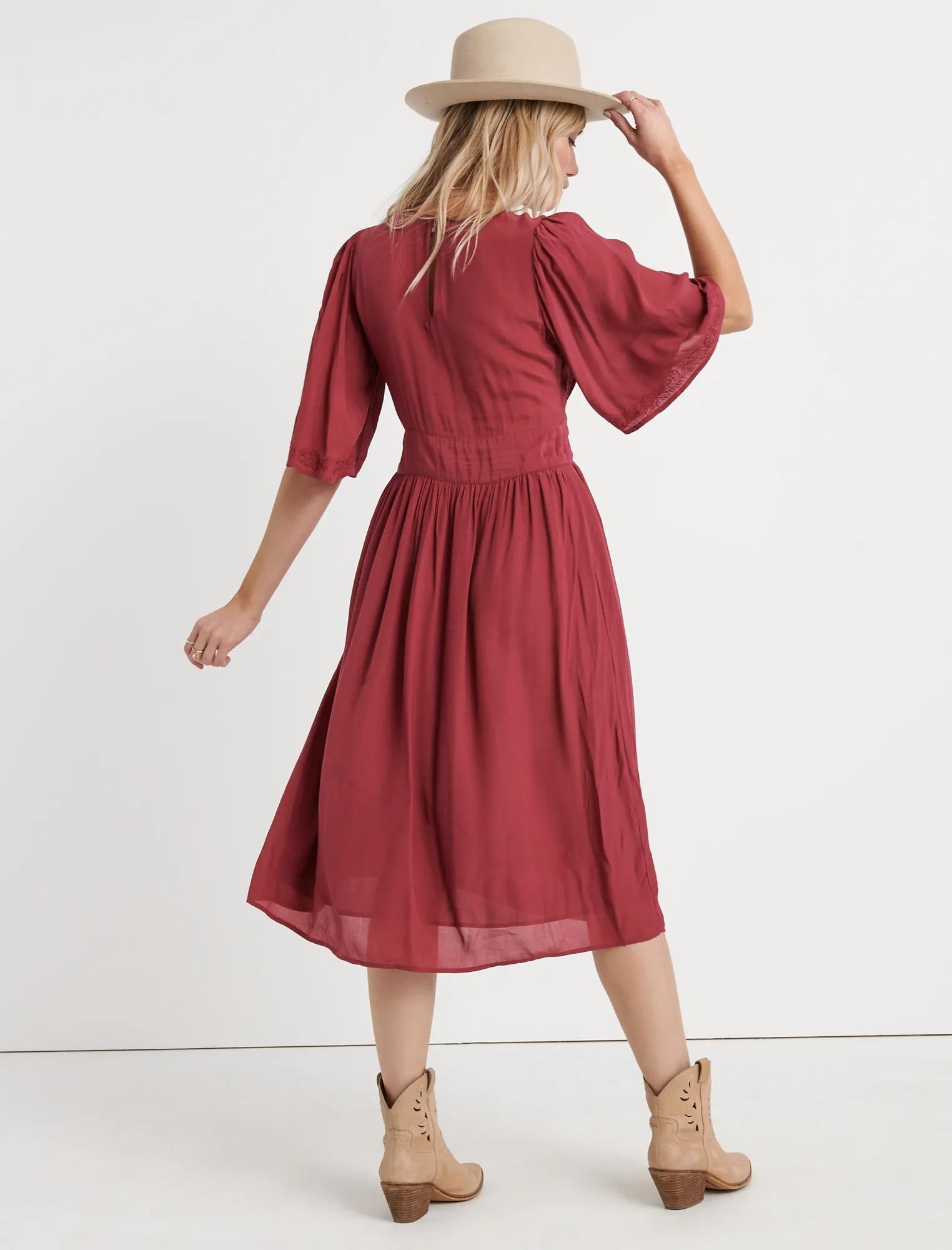 EMBROIDERED FLUTTER SLEEVE DRESS, image 3