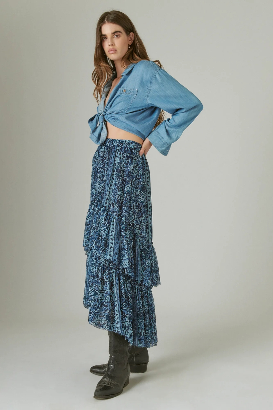 FLORAL PRINT TIERED MAXI SKIRT, image 2