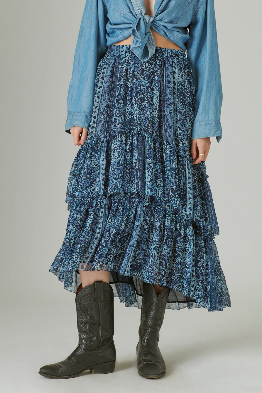 FLORAL PRINT TIERED MAXI SKIRT, image 4