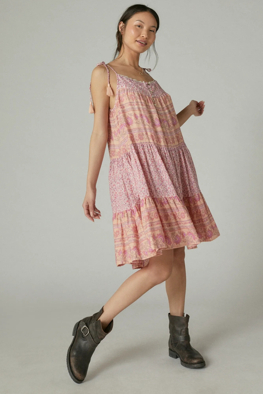 MIXED PRINT TIE SLEEVE TIERED DRESS, image 4