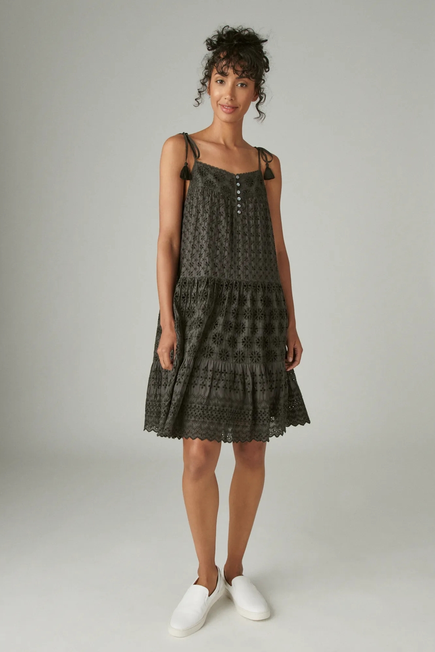 TIE SLEEVE TIERED EYELET DRESS, image 2