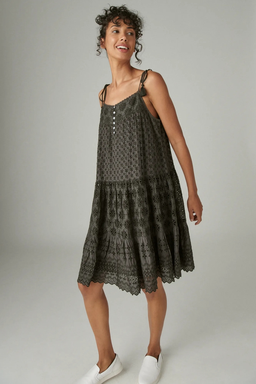 TIE SLEEVE TIERED EYELET DRESS, image 4